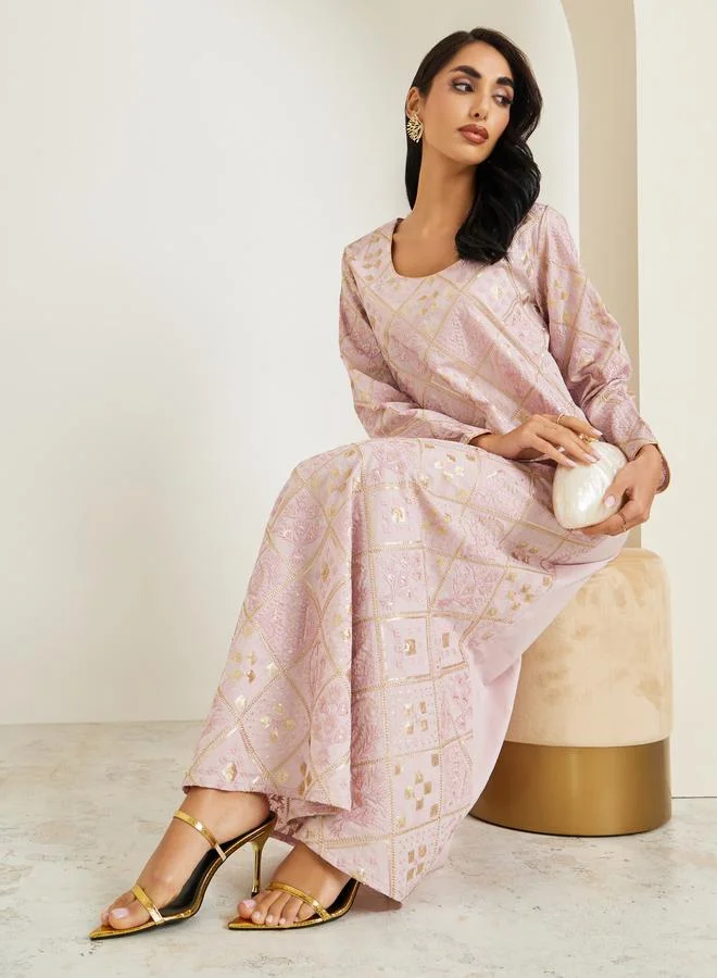 Amirah  Women Pink Embroidered Jalabiya for Women | Best Price UAE